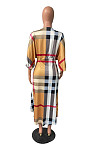 Classic Plaid Deep V Ruched Slit Midi Dresses HGL-2023