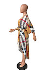Classic Plaid Deep V Ruched Slit Midi Dresses HGL-2023