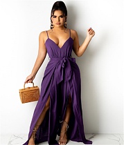 Sexy Spaghetti Strap Lace Up Slit Wide Leg Jumpsuits ANDI-1530