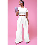 Solid Color Short Sleeve T Shirt Wide Leg Pants Outfits FOS-8361