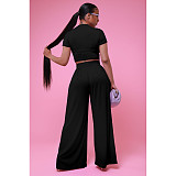 Solid Color Short Sleeve T Shirt Wide Leg Pants Outfits FOS-8361