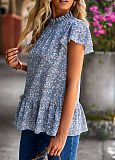 Summer Floral Print Ruffle Short Sleeve Tops SHD-9414