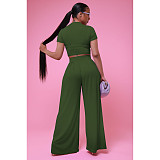 Solid Color Short Sleeve T Shirt Wide Leg Pants Outfits FOS-8361