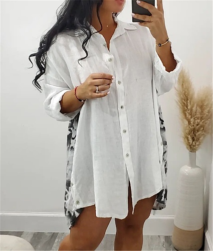 Chic Patchwork Print Irregular Loose Shirt Tops CY-7154
