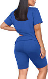 Solid Color V Neck Short Sleeve T-shirts Shorts Set SHD-9411