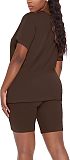 Solid Color V Neck Short Sleeve T-shirts Shorts Set SHD-9411