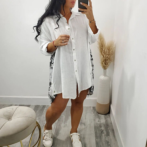 Chic Patchwork Print Irregular Loose Shirt Tops CY-7154