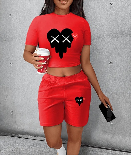 Summer T Shirt Crop Tops Casual 2 Piece Short Sets DN-8006A6