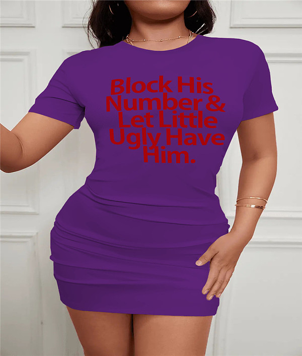 Letter Print Short Sleeve Bodycon Summer Dresses DN-8050B36