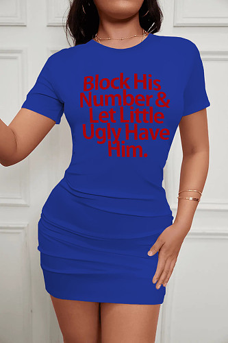Letter Print Short Sleeve Bodycon Summer Dresses DN-8050B36