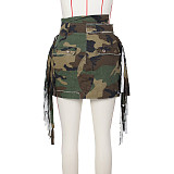 High Waist Street Camo Patch Tassel Cargo Skirts ZS-0589