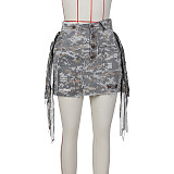 High Waist Street Camo Patch Tassel Cargo Skirts ZS-0589