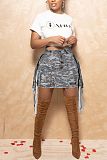 High Waist Street Camo Patch Tassel Cargo Skirts ZS-0589