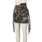 High Waist Street Camo Patch Tassel Cargo Skirts ZS-0589