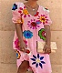 Floral Print V Neck Short Sleeve Loose Summer Dresses MK-3156