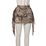 High Waist Street Camo Patch Tassel Cargo Skirts ZS-0589