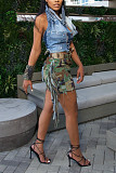 High Waist Street Camo Patch Tassel Cargo Skirts ZS-0589