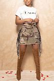 High Waist Street Camo Patch Tassel Cargo Skirts ZS-0589