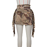 High Waist Street Camo Patch Tassel Cargo Skirts ZS-0589