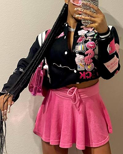 Sweet Solid Color High Waist A Line Mini Skirts ANDI-1523