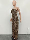 Leopard Print Strapless Backless Wide Leg Jumpsuit BN-9428