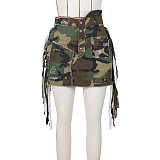High Waist Street Camo Patch Tassel Cargo Skirts ZS-0589
