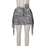 High Waist Street Camo Patch Tassel Cargo Skirts ZS-0589