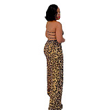 Leopard Print Strapless Backless Wide Leg Jumpsuit BN-9428