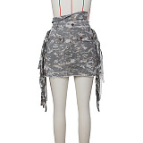 High Waist Street Camo Patch Tassel Cargo Skirts ZS-0589