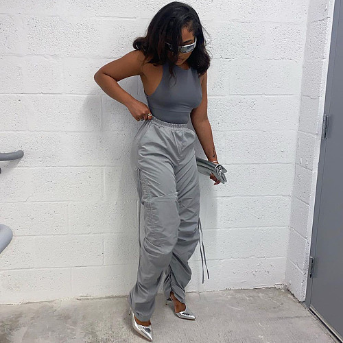 All Match Pleated Drawstring High Waist Casual Pants MA-564