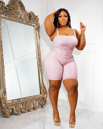Solid Sleeveless Bodysuits+Bodycon Shorts 2 Piece Sets JLY-19568