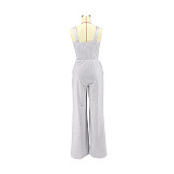 Striped Sleeveless Loose One Pieces Wide Leg Jumpsuit DD-88207