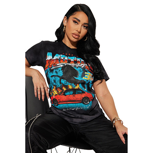 Summer Short Sleeve Round Neck Graphic T-shirt SHD-9605