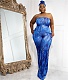 Tie Dye Print Strapless Loose Wide Leg Jumpsuit JLY-19569