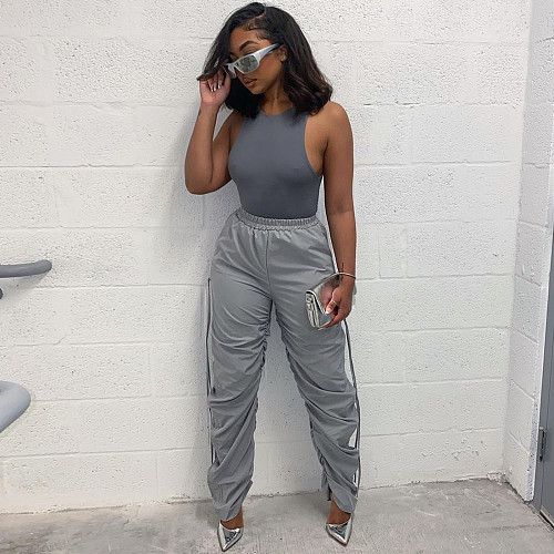 All Match Pleated Drawstring High Waist Casual Pants MA-564