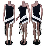 Sexy One Shoulder Irregular Ruffle Patch Short Dresses MDF-5372