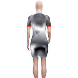 Stripe Print Short Sleeve Casual Short Dresses SH-390519