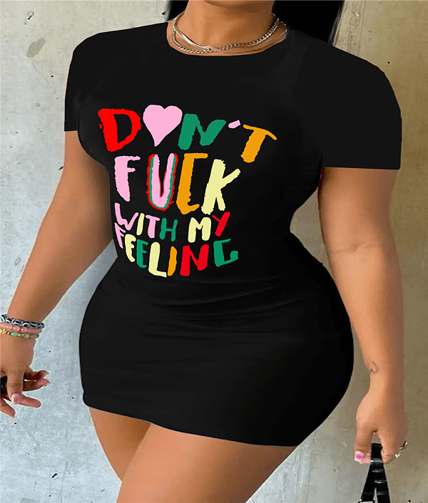 Plus Size Short Sleeve T Shirts Short Dresses DN-8050D12