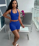 Halter Neck Backless Crop Tops Jogger Shorts Suit AIB-8886