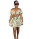 Floral Print Off Shoulder Crop Tops Pleated Skirt Sets BN-9431
