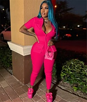 Zipper Short Sleeve with Pockets Skinny Jumpsuits YNS-2600
