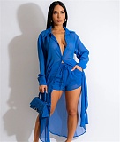 Long Sleeve Chiffon Shirt Dresses+Shorts Two Piece Set CY-6117