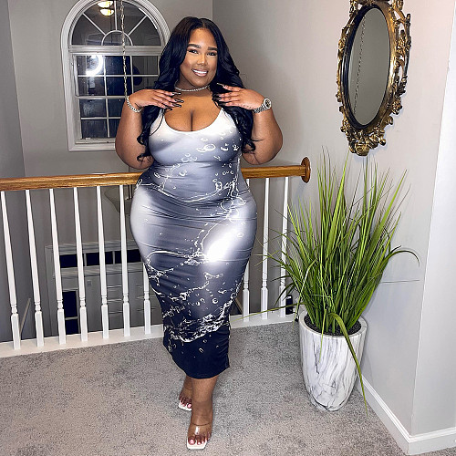 Printing Sleeveless High Waist Plus Size Dresses SH-390533