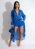 Long Sleeve Chiffon Shirt Dresses+Shorts Two Piece Set CY-6117