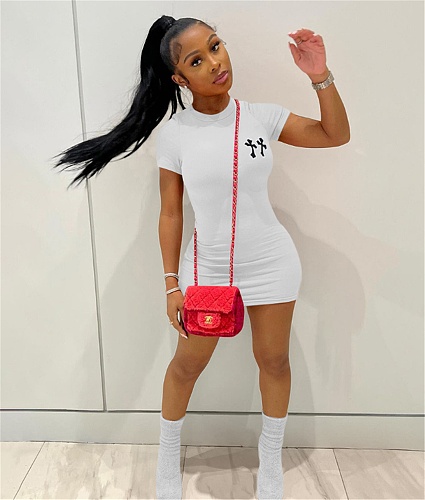Summer Short Sleeve O Neck Basic Short Dresses XING-285