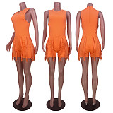 Solid Color Sleeveless Tassel One Piece Rompers MDF-5371