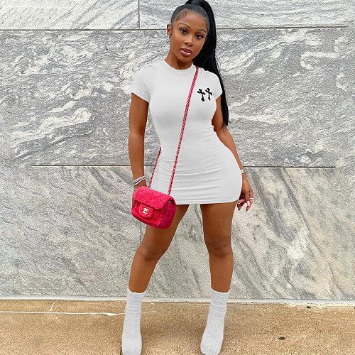 Summer Short Sleeve O Neck Basic Short Dresses XING-285