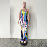 Tie Dye Print Spaghetti Strap Backless Flare Jumpsuit HMS-5571
