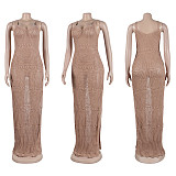 Sexy Knitting See Through Sleeveless High Slit Dresses FSX-528