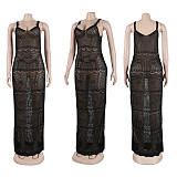 Sexy Knitting See Through Sleeveless High Slit Dresses FSX-528